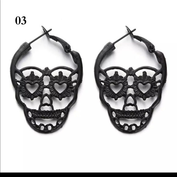 Black Punk Rock Skull Earrings - Picture 4 of 5